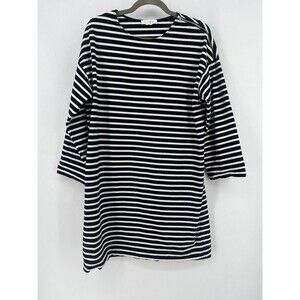 Everlane Women Large Striped Cotton Dress Black Stripe Long Sleeve Minimalist